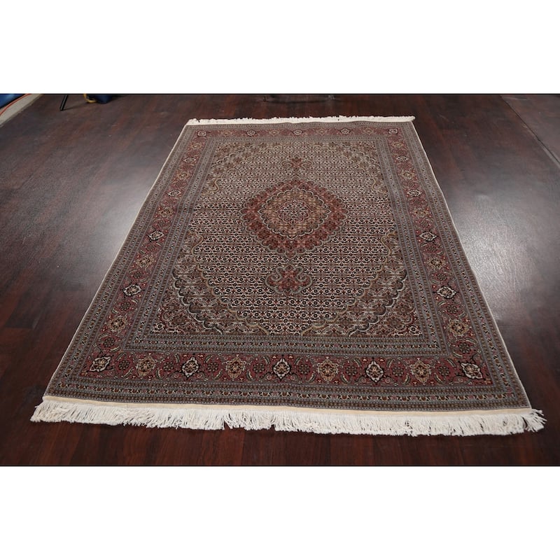 Wool/ Silk Vegetable Dye Tabriz Mahi Persian Area Rug Handmade Carpet - 5'0" x 6'9"