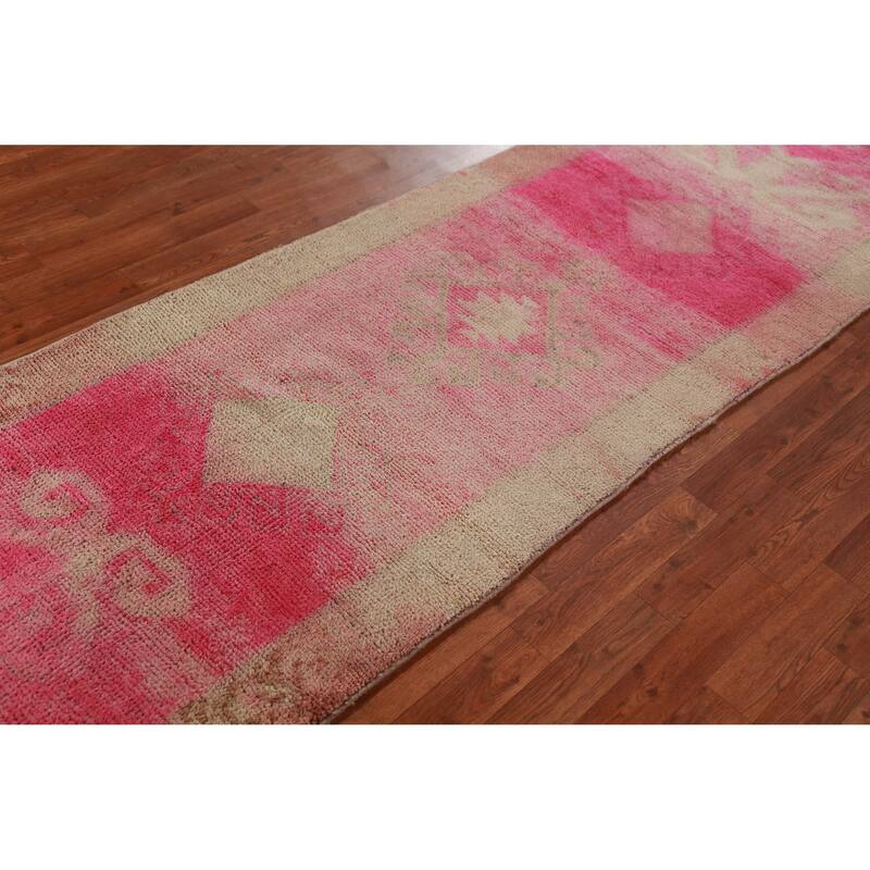Fuchsia Oushak Turkish Runner Rug Handmade Wool Carpet - 2'10"x 11'7"