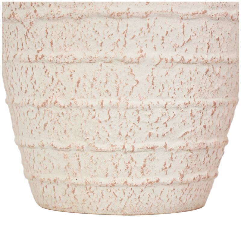 Ceramic Textured Vase with Handles and Terracotta Accents - Set of 2 Cream - Roche River Decor - 8"W x 8"L x 11"H