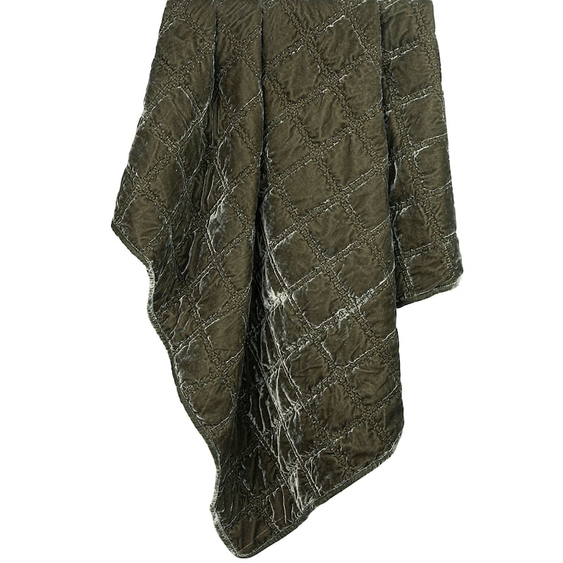 HiEnd Accents Stella Faux Silk Velvet Romantic Western Double Box Stitch Throw Blanket, 50"x60" - Fern Green