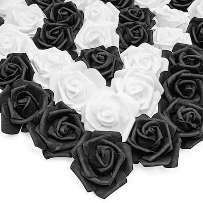 100 Pack 3" Black White Artificial Rose Fake Flower Heads for Flower Décor