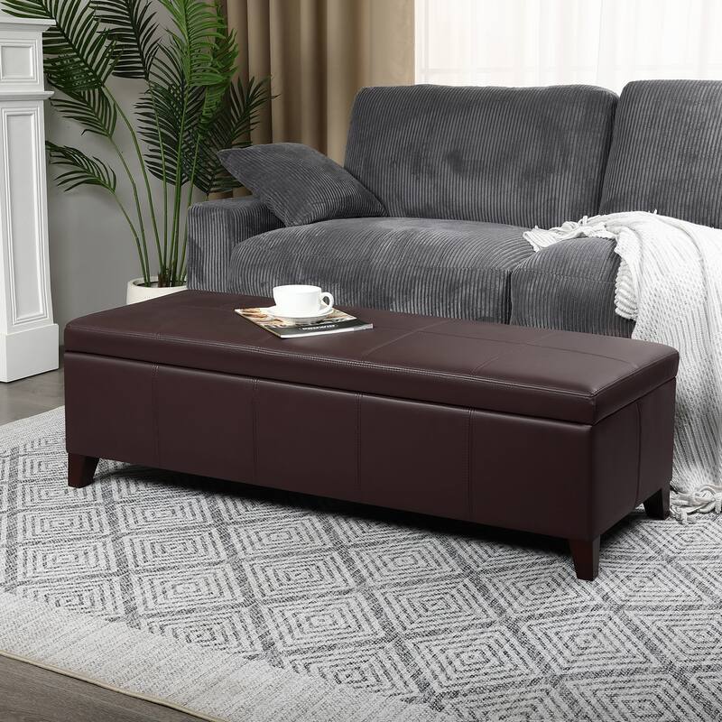 Adeco Faux Leather Storage Ottoman Bench for Bedroom