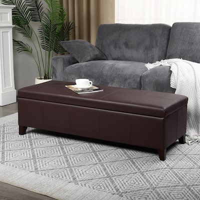 Adeco Faux Leather Storage Ottoman Bench for Bedroom