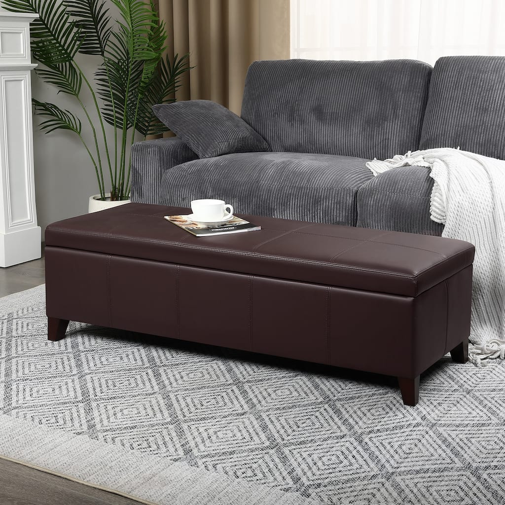 Adeco Faux Leather Storage Ottoman Bench for Bedroom