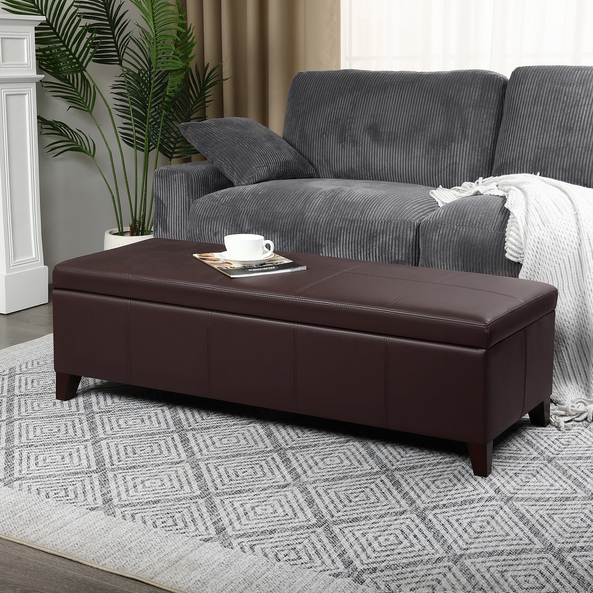 Adeco Faux Leather Storage Ottoman Bench for Bedroom
