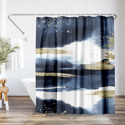 Americanflat 71" x 74" Shower Curtain, Abstract Navy Gold by Lisa Nohren