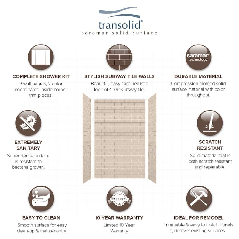 Transolid SaraMar 36-In X 60-In X 96-In Glue to Wall Shower Walls - 60" x 36" x 96" - 60" x 36" x 96"