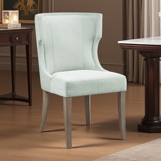 37.25"H Upholstered Polyester Wingback Dining Chair with Piping Detail and Solid Wood Legs