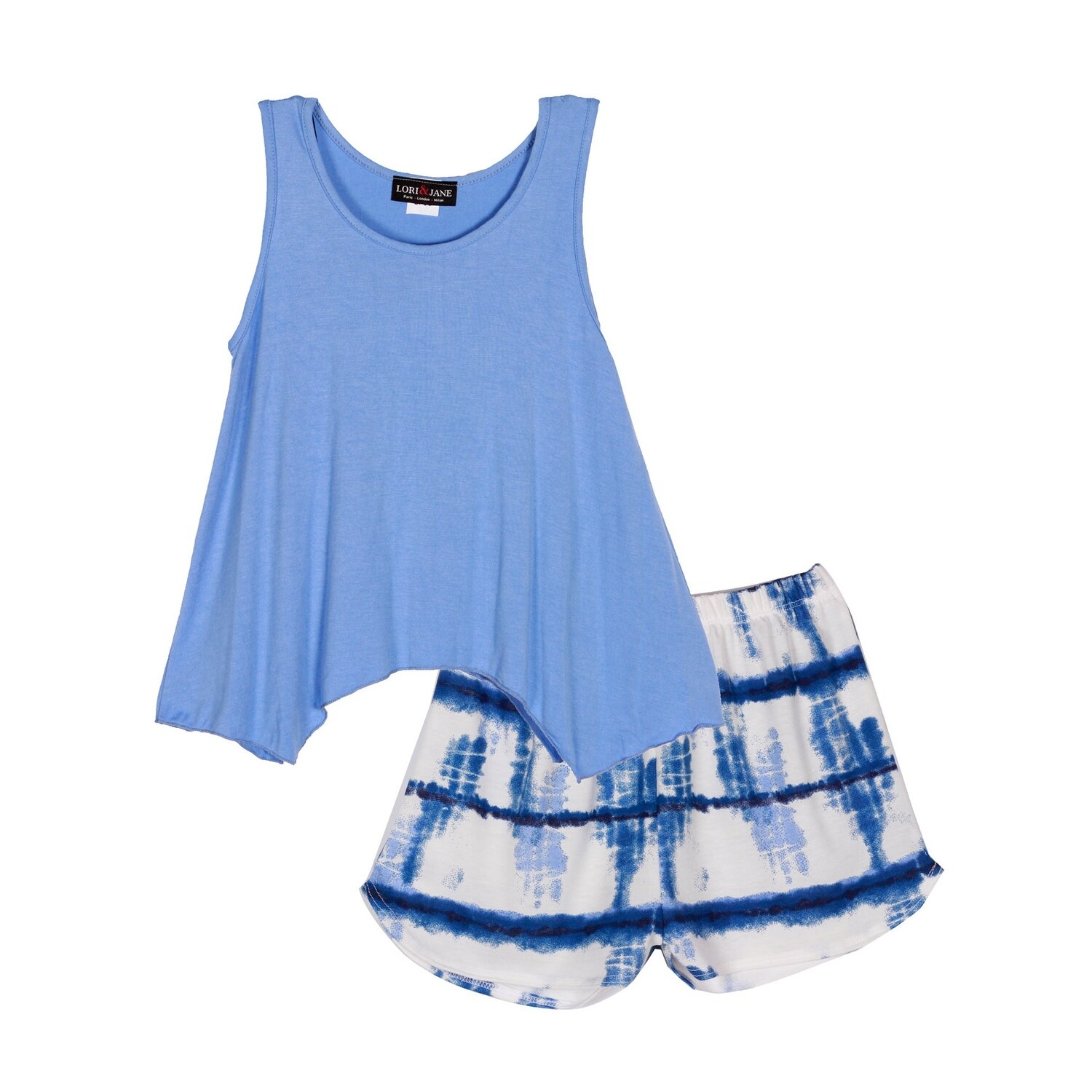 Lori %26 Jane Girls Blue 2pc Tank Top Tie Dye Shorts Outfit Set 10 12