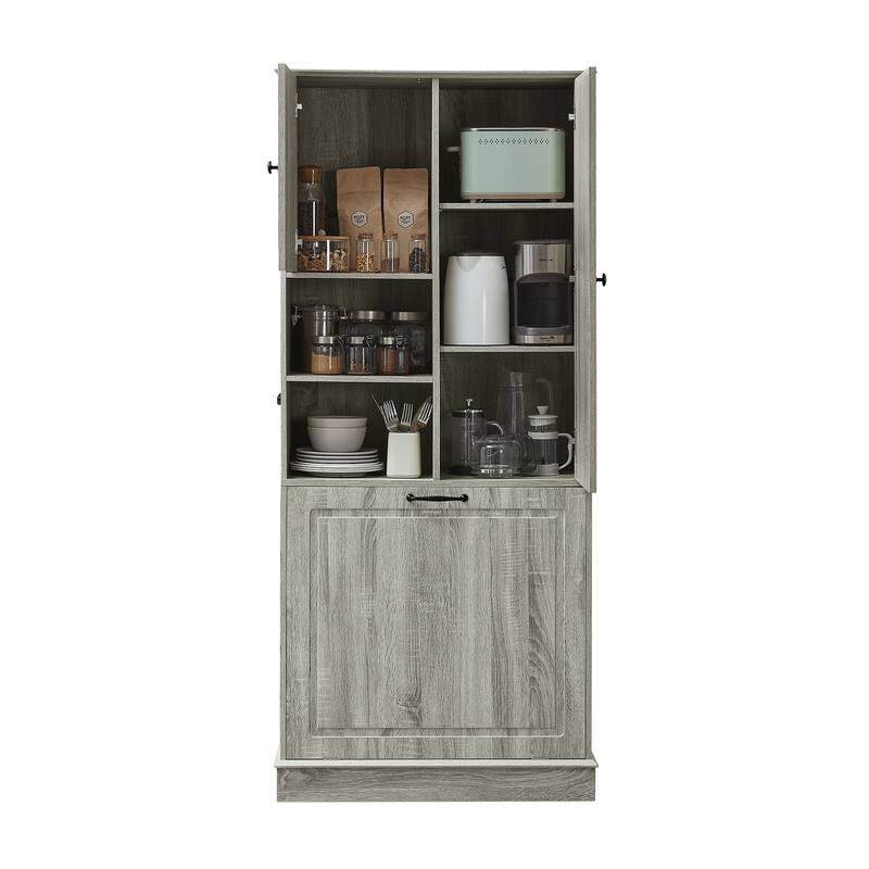 Roomfitters 67" Tall Storage Cabinet with Flip-Out Basket & Adjustable Shelves, MDF Linen Tower for Bathroom & Office