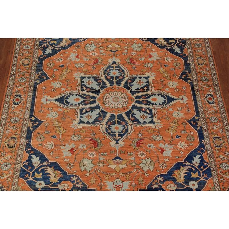Heriz Serapi Oriental Rug Hand-Knotted Vegetable Dye Wool Carpet - 9'4"x 11'11"