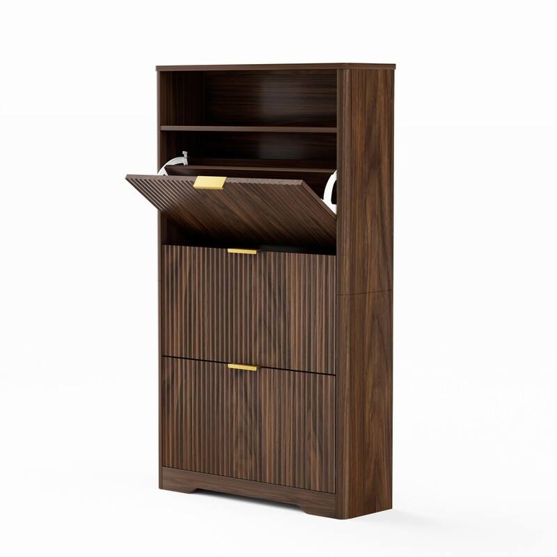 54.4" Tall Free Standing Storage Organizer with Hidden Compartments for Entryway Shoes