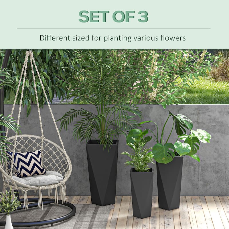 Outsunny 28.75", 24.5", 20.5" Tall Planters Set of 3, MgO Indoor Outdoor Planters with Drainage Holes, Stackable Flower Pots