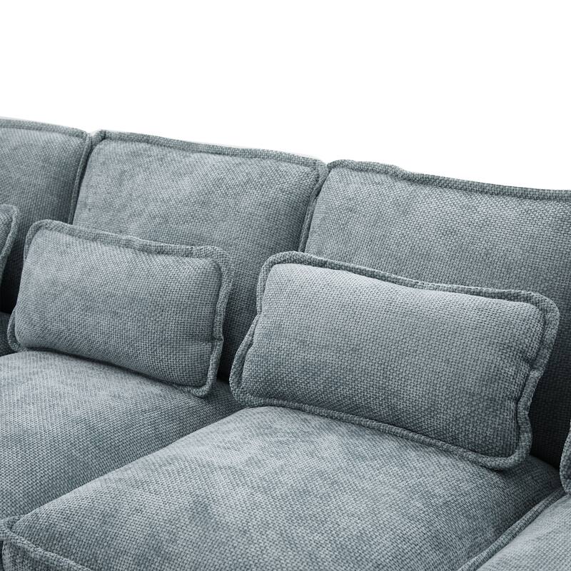 Chenille U-shape Sectional Sofa with Chaise and Storage Ottoman, Modular Couch with USB/Type-C Ports, Side Pockets, Phone Holder
