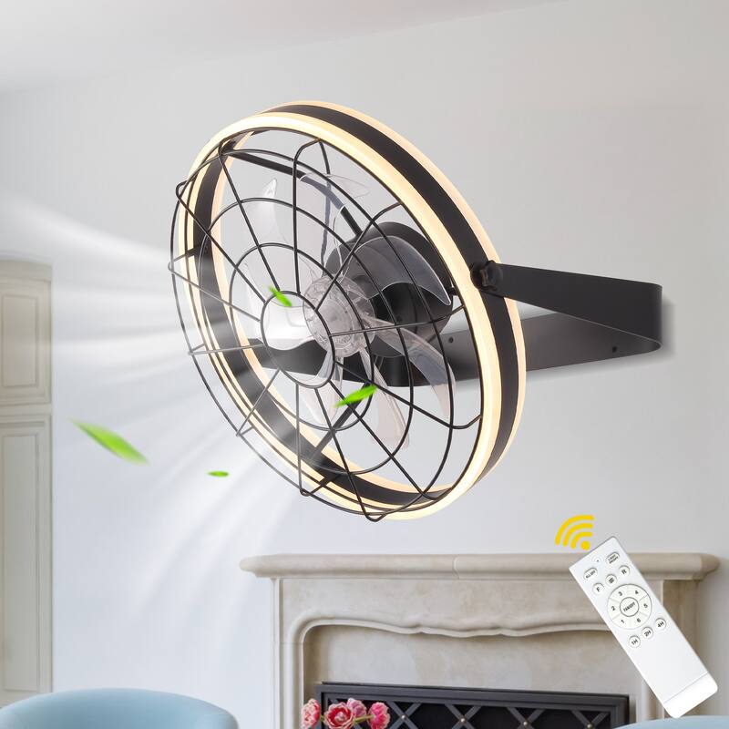 Cusp Barn 23 Inch Modern Wall Mount Fans, Oscillating Plug in Ceiling Fan with Lights, Folding Rotating Smart Fan with APP