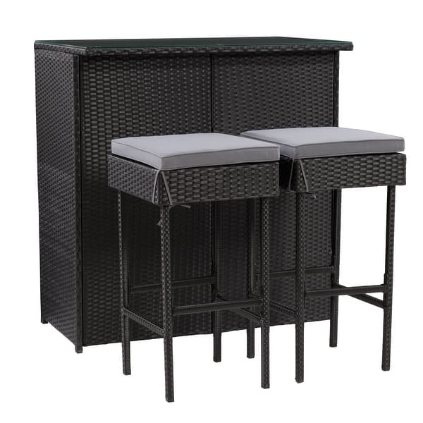 slide 2 of 7, CorLiving Parksville Black Patio Bar Set - Ash Grey Cushions 3pc