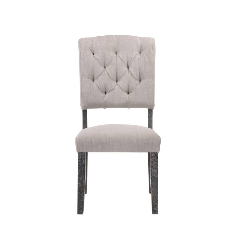 Beige and Weathered Grey Oak Tufted Back Side Chairs (Set of 2)