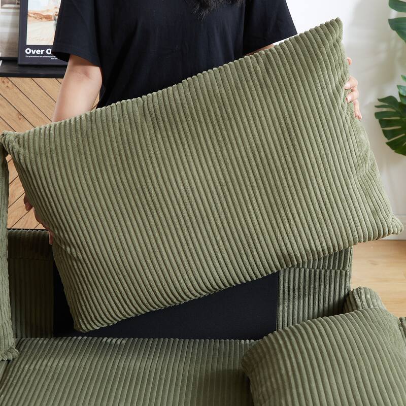 65" Corduroy 2-Seater Sleeper Sofa, 3-in-1 with Storage and Side Pocket