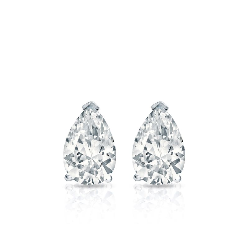 Auriya 14k Gold Lab Grown Pear Diamond Stud Earrings 0.50 to 5.00 ct. tw. V-End Prong Screw-Back (F-G VS)