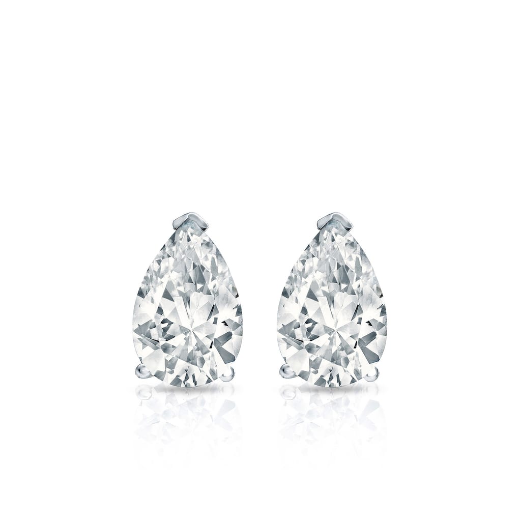 Auriya 14k Gold Lab Grown Pear Diamond Stud Earrings 0.50 to 5.00 ct. tw. V-End Prong Screw-Back (F-G VS)