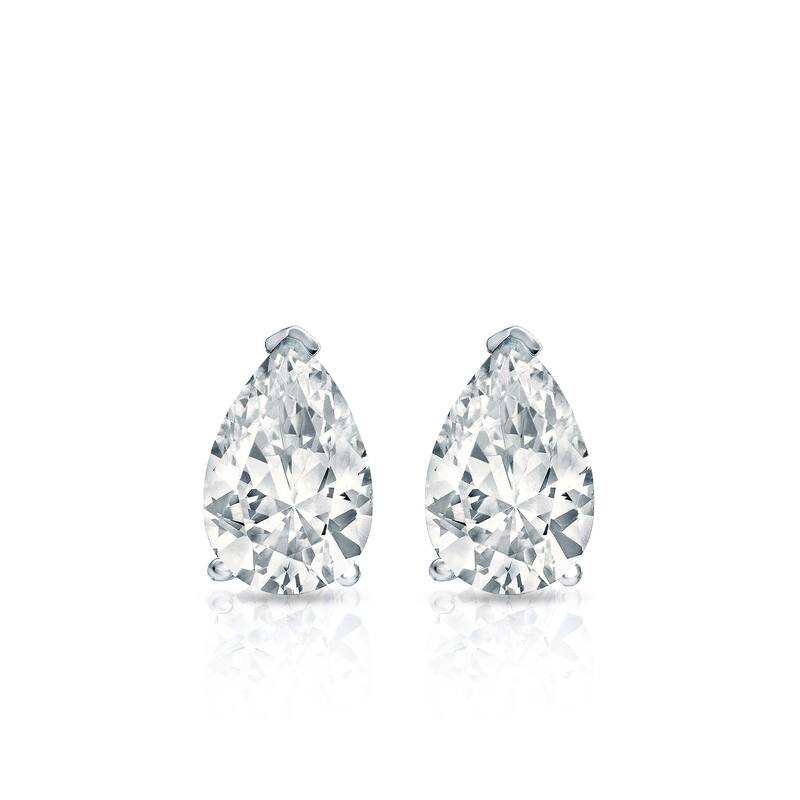 Auriya 18-karat Gold Lab Grown 0.90 carat TDW Pear Diamond Stud Earrings V-End Prong Screw-back