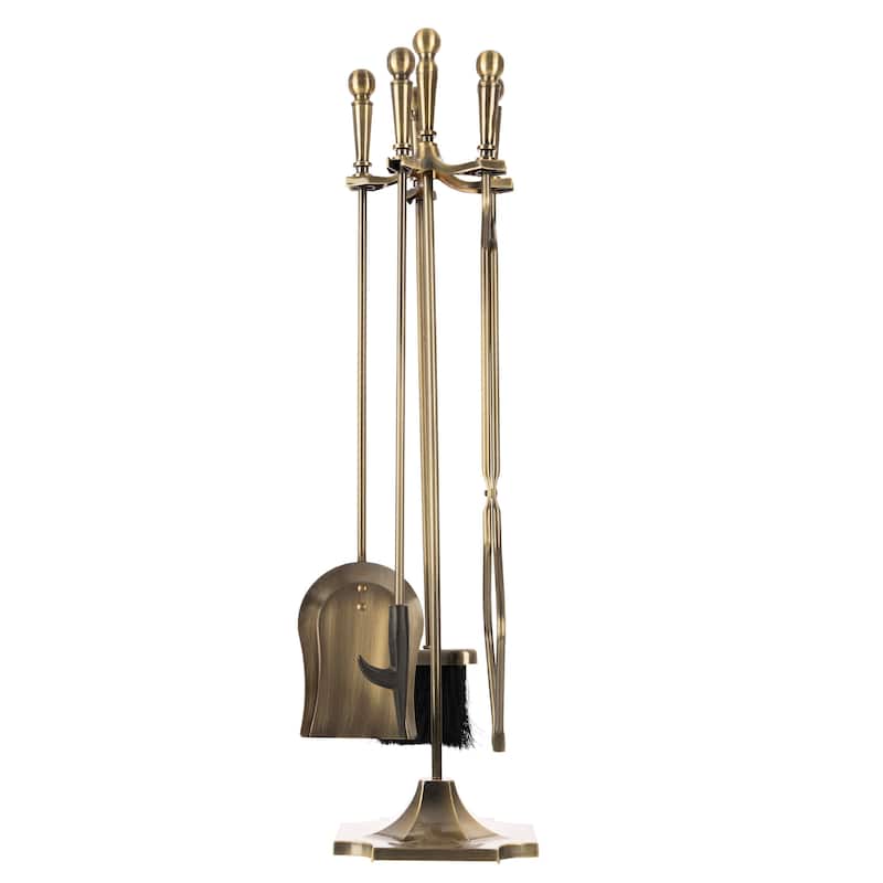 Lavish Home 5pc Indoor/Outdoor Fireplace Tool Set with Stand, Antique Brass - Antique Brass