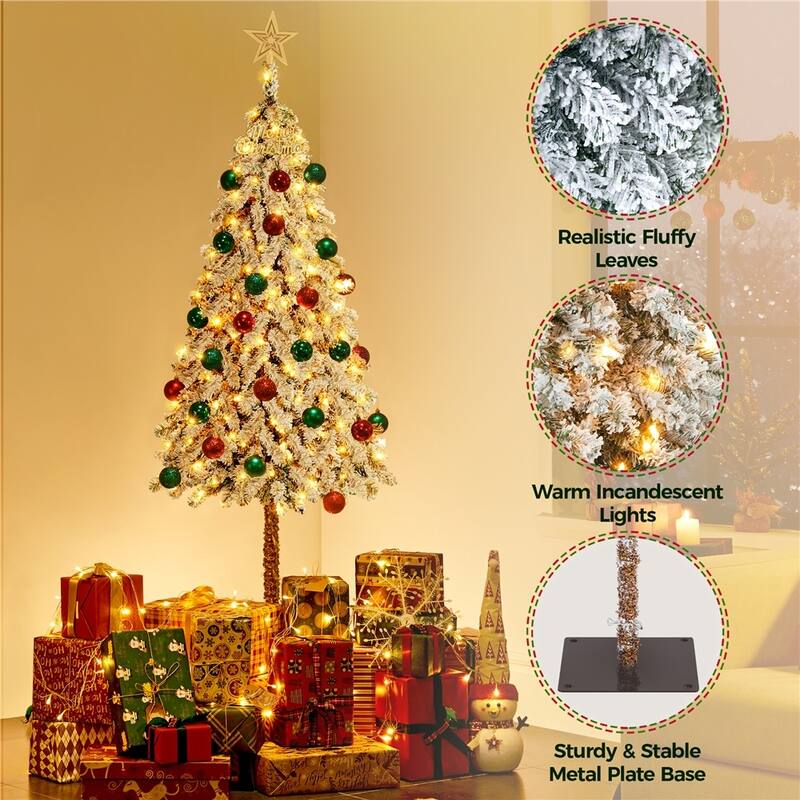 Yaheetech Snow Flocked Artificial Christmas Tree with Lights for Home Party, Green