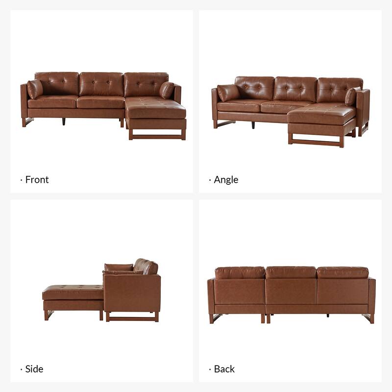Frances Mid-century Style Genuine Leather Sectional Sofa and Chaise with Soild Wood Legs by HULALA HOME