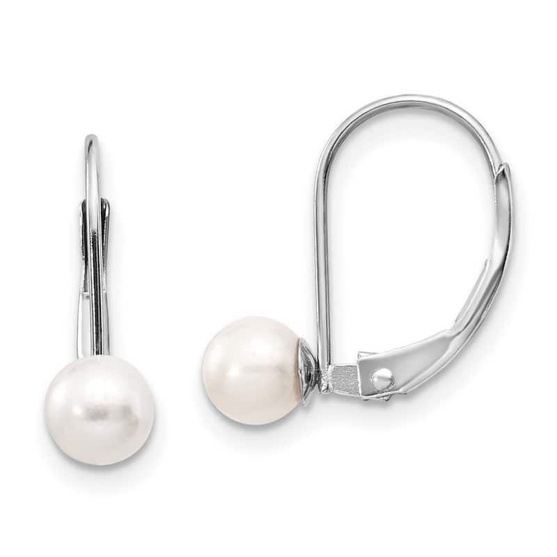 Curata 14k White Gold Genuine Freshwater Cultured Pearl Stationary Lever-back Earrings - 5mm 6mm 7mm 8mm