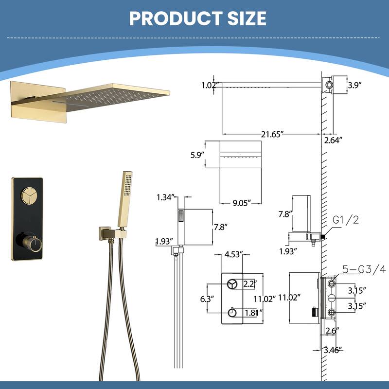 Digital Display Thermostatic Complete Shower System with Rough in-Valve, Rain Shower Faucet Set