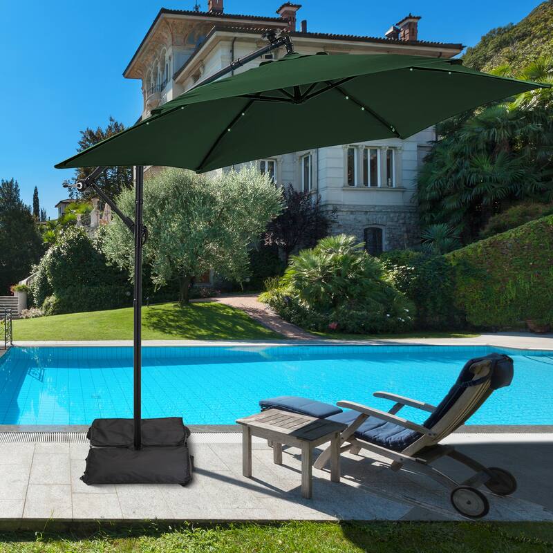 Ainfox 10 ft. Patio Offset Solar LED Umbrellas Cantilever Outside Umbrellas with Base