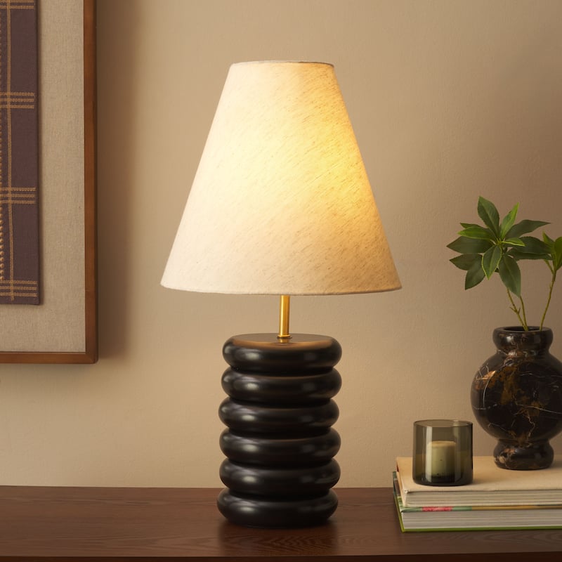 SAFAVIEH Lighting Solani Table Lamp 22-Inch Stacked Base Design - 12"W x 12"D x 22"H - Black