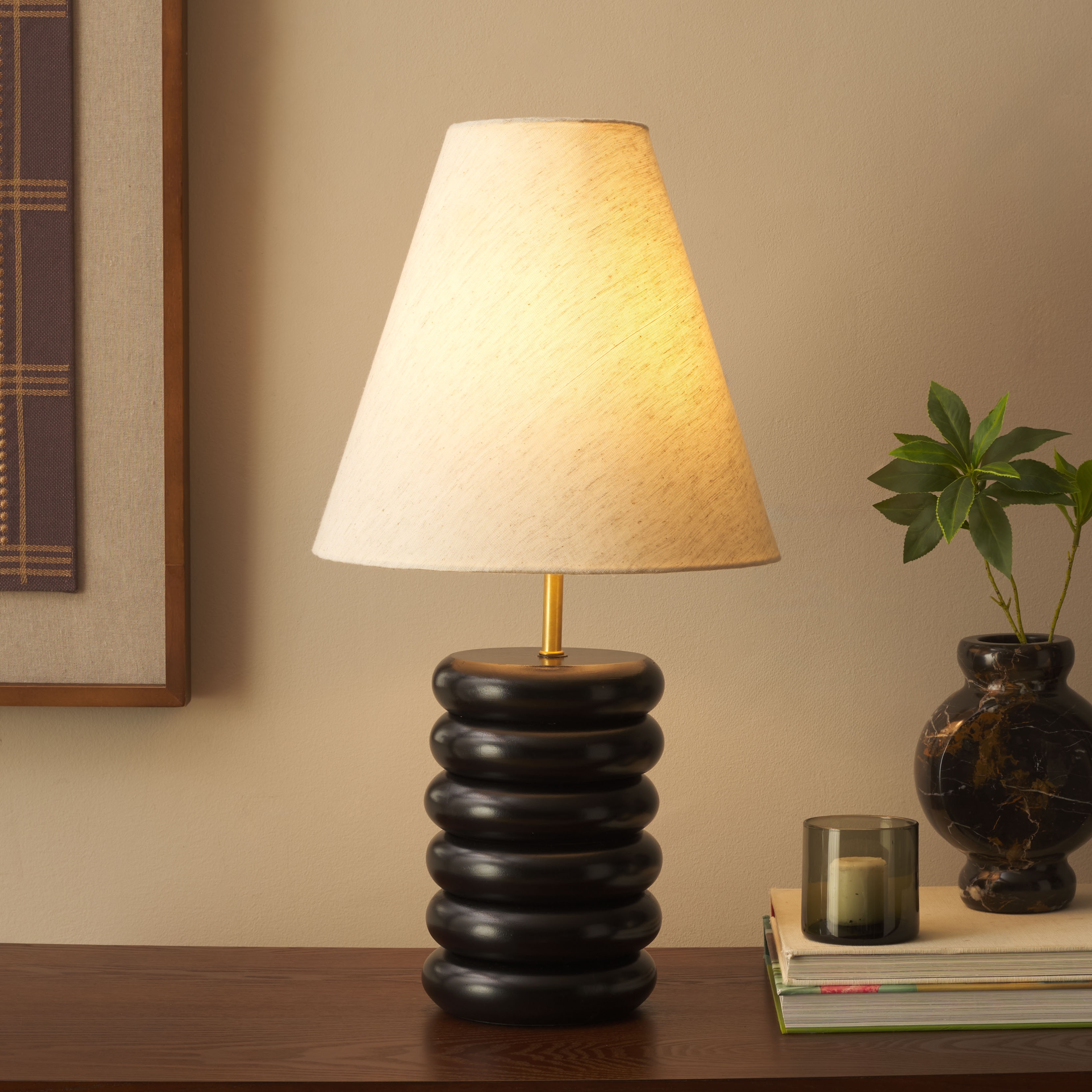SAFAVIEH Lighting Solani Table Lamp 22-Inch Stacked Base Design - 12"W x 12"D x 22"H