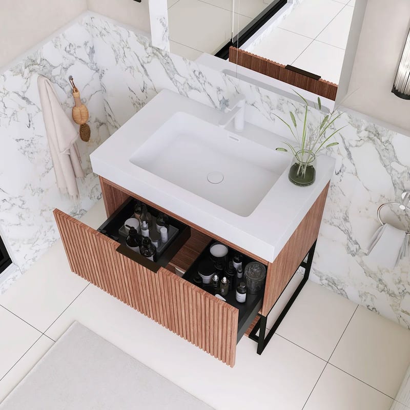Freestanding Bathroom Vanity with White Integrated Solid Surface Sink