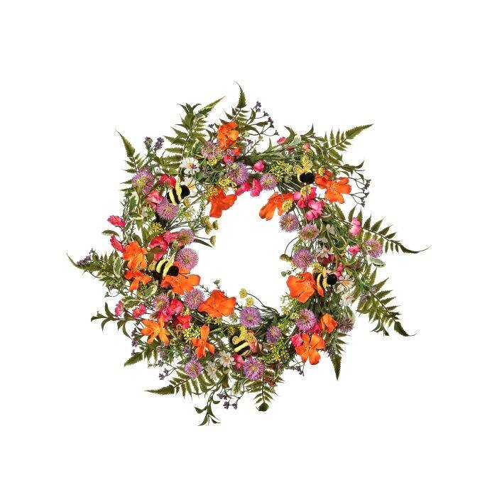24" Summer Blooms with Bees Wreath