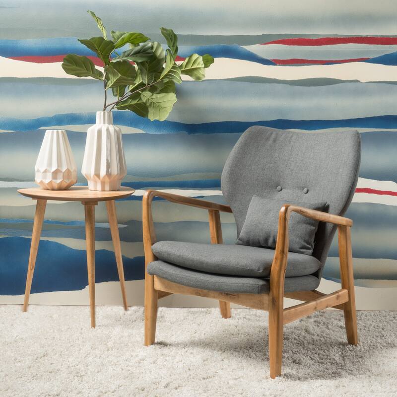 Modern 26.25" Upholstered Button Tufted Club Chair with Wood Legs for Living Room - Grey