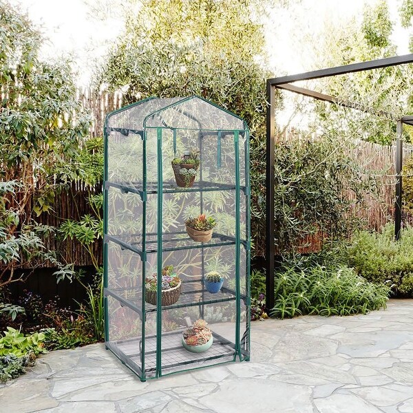 Mini Greenhouse 4 Tier Plant Shelves Portable Growing Garden House