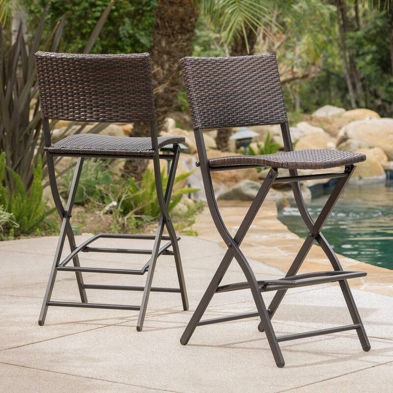 Outdoor Wicker Barstools Set of 2 Patio Bar Stool Foldable Chair