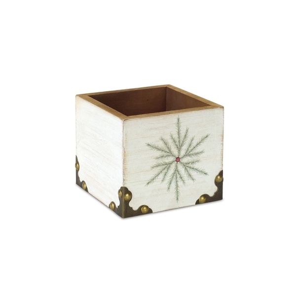 4.5" White and Green Snowflake Square Christmas Storage Box - N/A