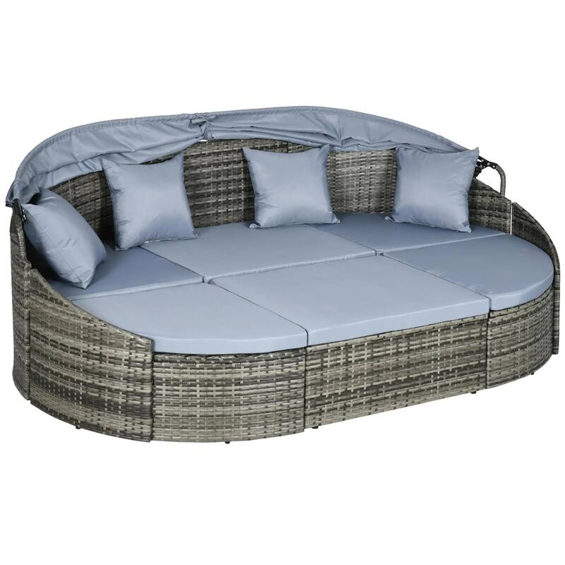 Convertible Rattan Daybed Sectional, Light Grey/Grey