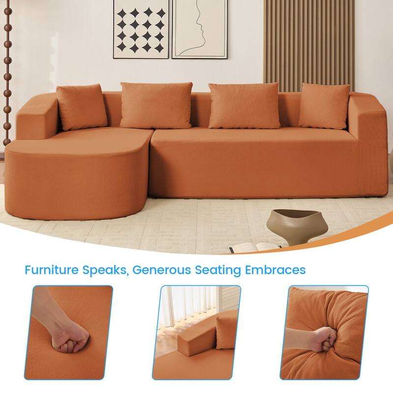 Mixoy 98 inch Chenille L Shape Sectional Sofa with Curved Chaise,Modern Cloud 3 Seater Sofa Couch