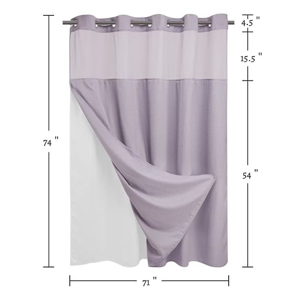 dimension image slide 15 of 18, No Hook Waffle Weave Shower Curtain with Snap-in Liner