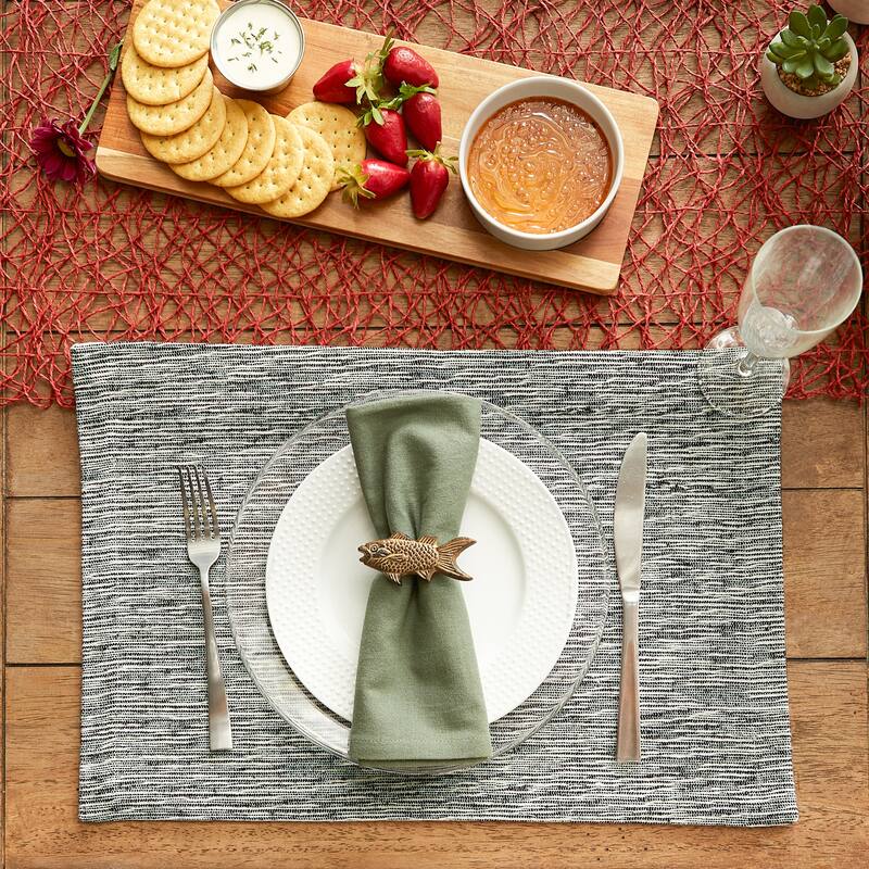 Light Grey And Off-White Tonal Recycled Cotton Slubby Rib Placemat (Set of 6) 13x19
