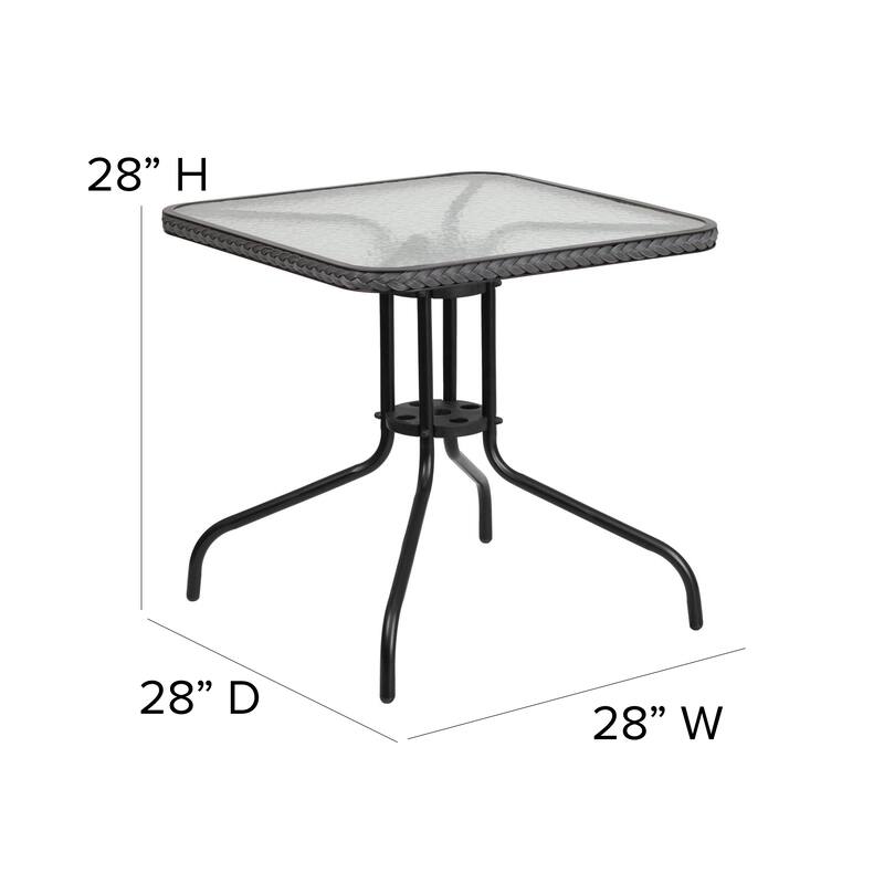 3-piece Metal/ Rattan Patio Dining Set with 28-inch Square Table - 28"W x 28"D x 28"H