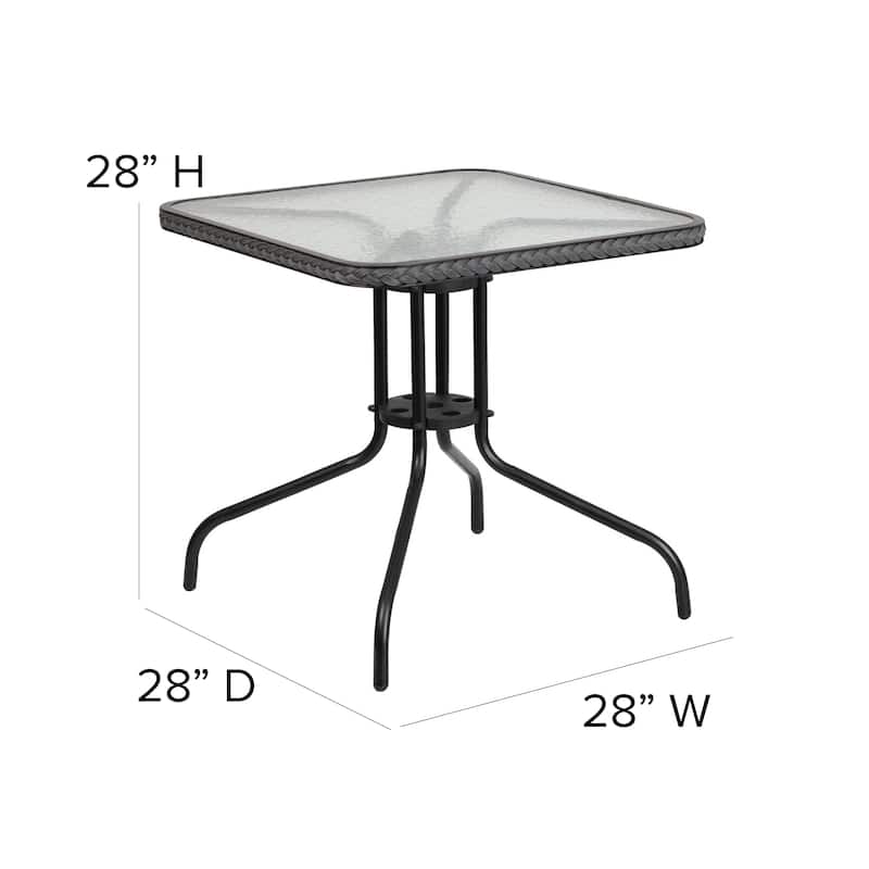 5-Piece Square Indoor/Outdoor Patio Table and Rattan Chairs Set - 28"W x 28"D x 28"H