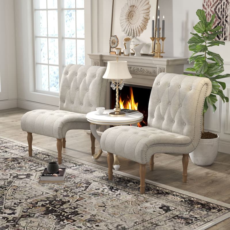 Upholstered Accent Lounge Chair for Bedroom Living Room Armless Slipper Chair with Wood Legs