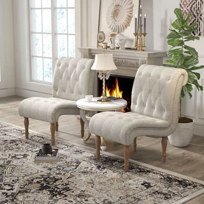 Upholstered Accent Lounge Chair for Bedroom Living Room Armless Slipper Chair with Wood Legs