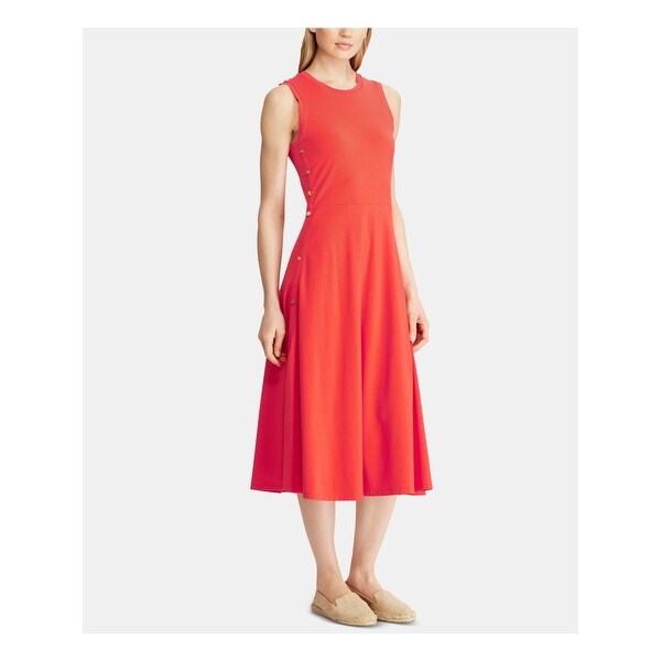 red sleeveless midi dress