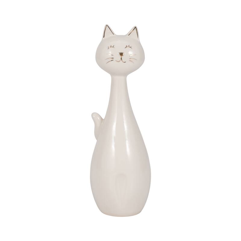 Sagebrook Home Ceramic 9" Sitting Kitty Figurine, Elegant White/Gold Decor, Perfect Gift - 3" x 3" x 9"