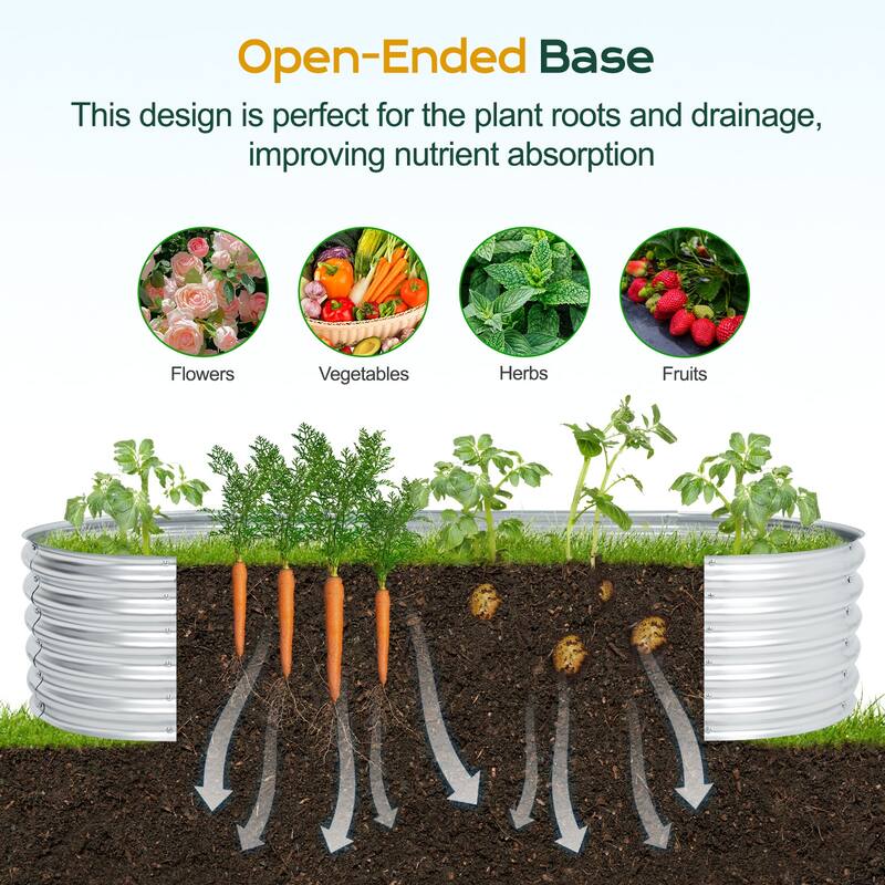 Aoodor Galvanized Raised Garden Bed Kit for Vegetables, Flowers, Herbs - Silver